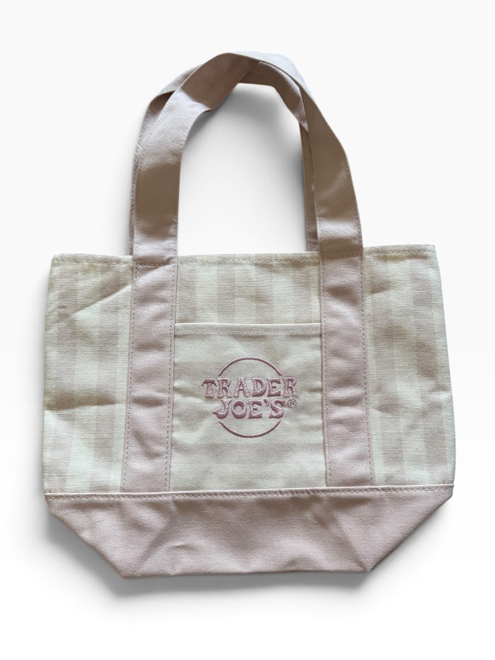 Trader Joe’s Pastel Pink Striped Mini Canvas Tote Bag Limited Edition NWT - Picture 3 of 3
